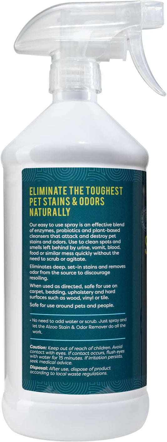 ALZOO Stain & Odor Remover, Quickly Lifts & Dissolves Pet Stains & Helps Eliminate Odors, 100% Plant-Based Active Ingredients, Citrus Vanilla Scent, 32 Fl. Oz Spray Bottle