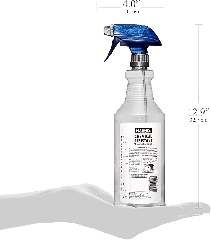 HARRIS Chemically Resistant Professional Empty Spray Bottles, 32oz (3-Pack), for Cleaning Solutions and Water