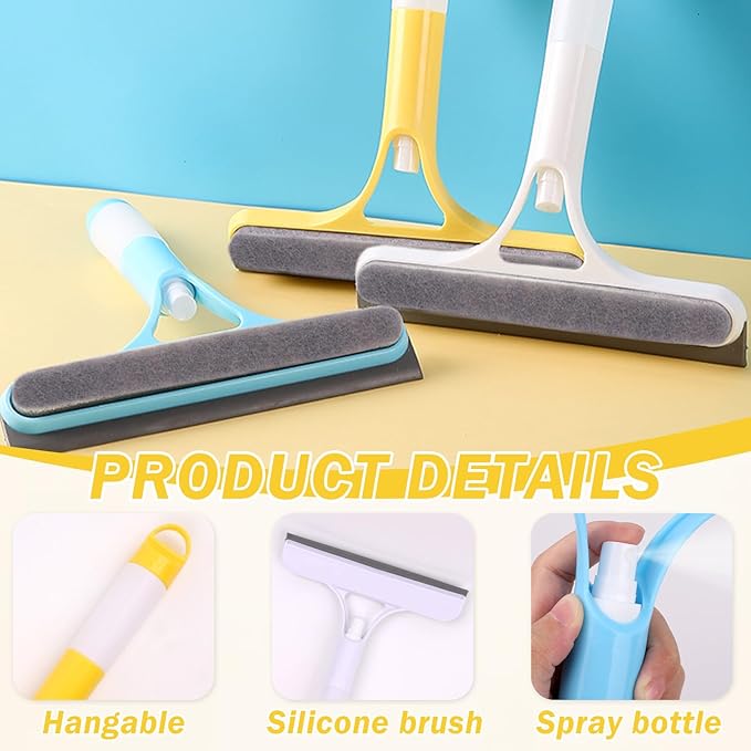 3Pcs 3 in 1 Window Cleaning Scraper, Mirror Squeegee with Sprayer Combo, Glass Cleaner for Windows Car, Home, Kitchen