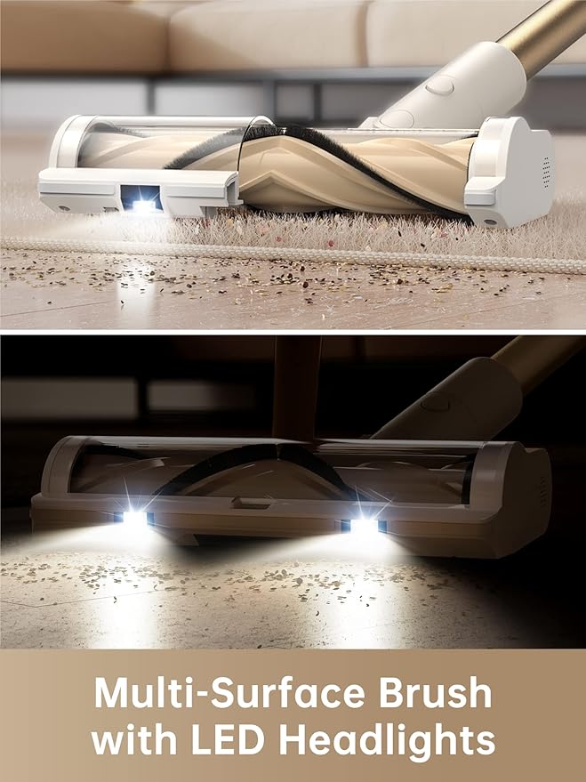 DREAME Cordless Stick Vacuum Cleaner for Home, Powerful 120AW Suction with Anti-Tangle Brush, LED Headlights, Five-Layer Filtration, Up to 60 Mins, Handheld Vacuum Deep Clean Hair, Hard Floor, Carpet