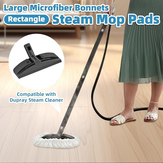 LOVECO 6 Pack Large Bonnets (Rectangle) Steam Mop Pads Compatible with Dupray Steam Cleaner & awasky Steam Cleaner, etc, Reusable Washable Steam Cleaner Accessories for Multi-Surface