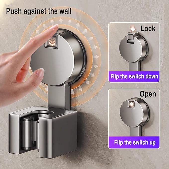2Pack Suction Cup Mop Holder, No Drill Wall Mounted Broom Clamp, Space Saving Bathroom Storage Organizer for Mops, Brooms, Brushes, Cleaning Tools grey