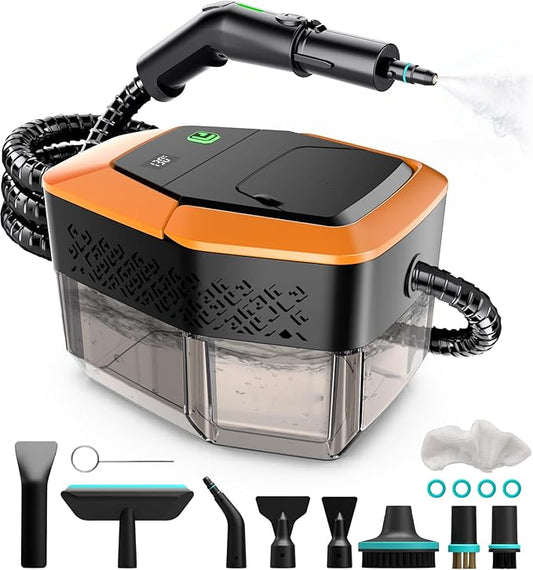 Steam Cleaner, 3-Level Adjustable Handle, 15s Heat-Up, Steamer for Cleaning With 1.8L Large Tank, Dry Burn Protection, Handheld Steam Cleaner for Home, Bathroom, Tile, Grout,Car with 12pcs Accessories