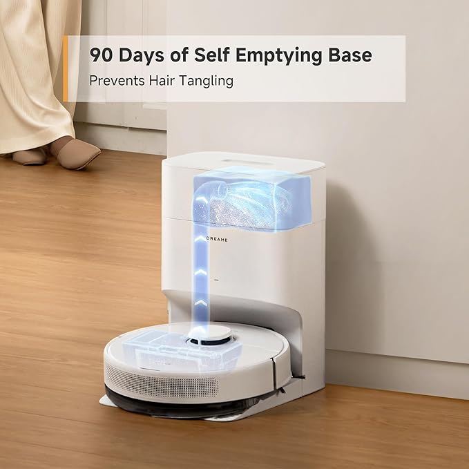 DREAME Robot Vacuum and Mop Combo, 90 Days Self-Emptying Robotic Vacuum, Power Suction Robot Vacuum, LiDAR Navigation, APP/Voice Control, Robot Vacuum Cleaner for Pet Hair/Carpet/Hard Floor