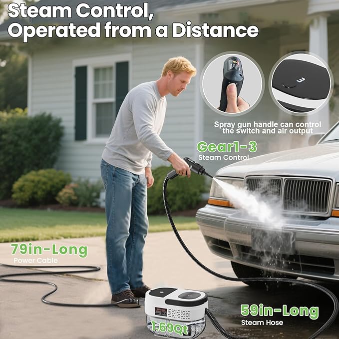 Handheld Steam Cleaner for Home, 2500W High Pressure Steam Cleaner for Car Detailing, 3 Steam Levels, 1600Ml Tank, High Heat Steamer for Bed Bugs, Couch, Furniture, Kitchen, Bathroom, Floors