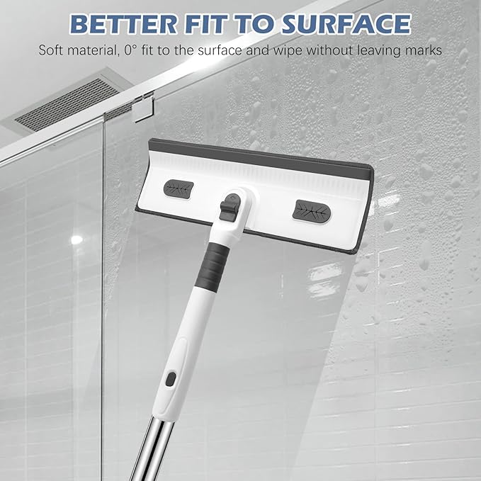 SetSail 4-in-1 Tile Tub Floor Scrubber with 52-inch Adjustable Long Handle Shower Cleaner Brush Comes with Window Scrubber and 3 Replacement Brush Heads for Cleaning Bathroom Tub Tile, White Grey