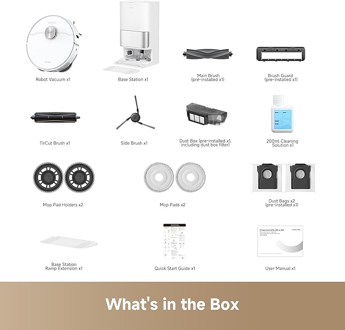 DREAME L40s Ultra AE Robot Vacuum and Mop Combo, 19,000Pa Suction, Self Emptying Dust Box, Flexible Mop & 167℉ Self Cleaning Washboard, Diverse Brush Selection, All-in-One Station, Auto Refill
