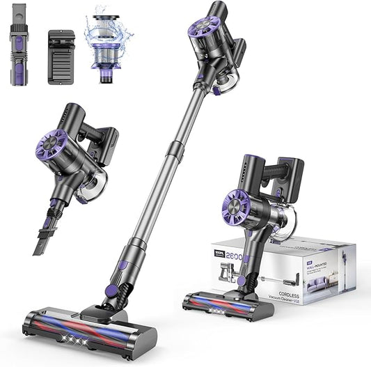 Cordless Vacuum Cleaner for Home, 80,000PRM Powerful 4 in 1 Lightweight Stick Vacuum with 2 Adjustable Suctions, Max 40 Mins Runtime, 2600mAh Rechargeable Vacuum Cleaners (Ink Purple)