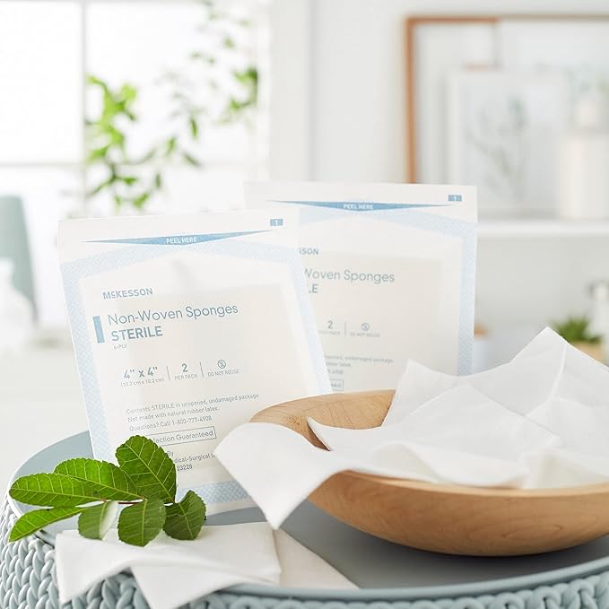 McKesson Non-Woven Sponges, Sterile, 6-Ply, Polyester/Rayon, 4 in x 4 in, 2 per Pack, 25 Packs, 50 Total