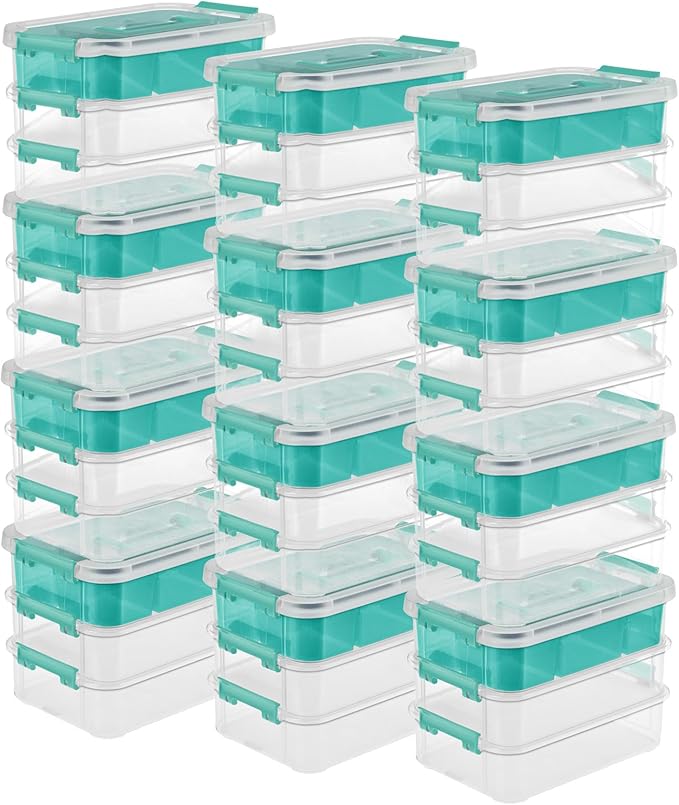 Sterilite 12 Pack Plastic Storage Box Container, 3 Layer, Stack and Carry, Clear/Blue