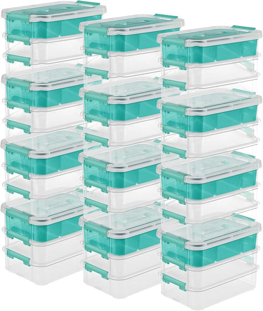 Sterilite 12 Pack Plastic Storage Box Container, 3 Layer, Stack and Carry, Clear/Blue
