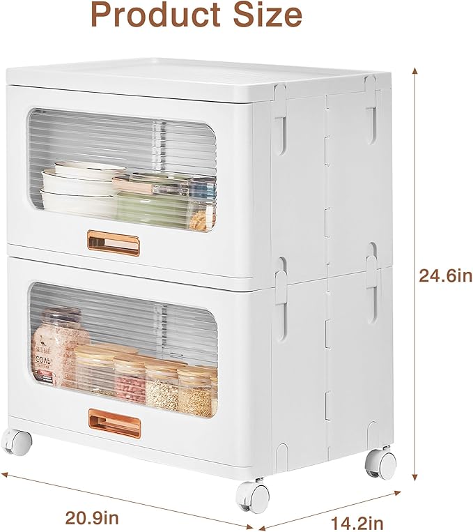 VECELO Stackable Storage Drawers Cabinet with Wheels, Storage Bins Pull Out, Waterproof Drawer Closet Organizer, Multi-Tier Stackable Design for Bedroom/Livingroom/Bathroom, Large, 2-Tier