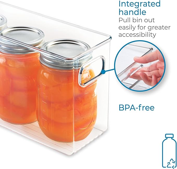 iDesign BPA-Free Plastic Pantry and Kitchen Storage, Freezer and Fridge Organizer Bin with Easy Grip Handles – 10” x 4” x 6”, Clear
