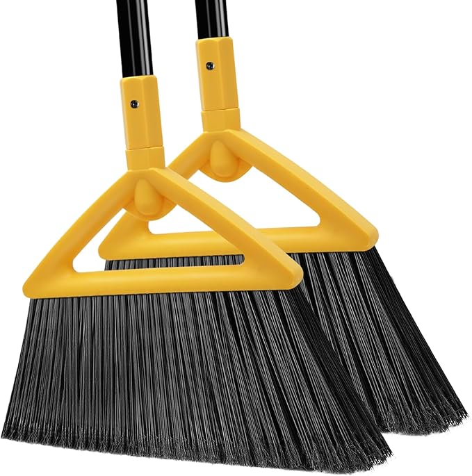 Heavy Duty Broom Outdoor and Indoor, 2 Pack Upgraded Commercial Angle Brooms, Perfect Yellow Broom of House, Kitchen, Garage, Courtyard