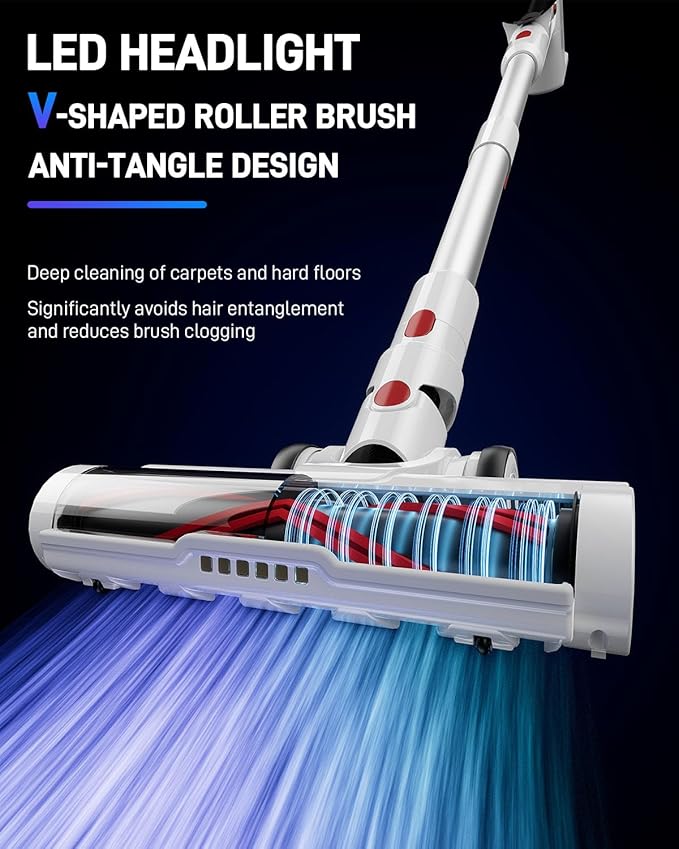 Built for Stairs Cleaning – Lightweight Cordless Vacuum Designed for Stairs, Steps, Edges and Corners. Easy to Carry up and Down with one Hand White