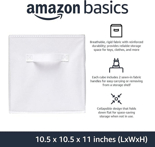 Amazon Basics Collapsible Fabric Storage Cubes Organizer with Handles,Sturdy,White,10.5-x-10.5-x-11-inch,6 Count (Pack of 5)
