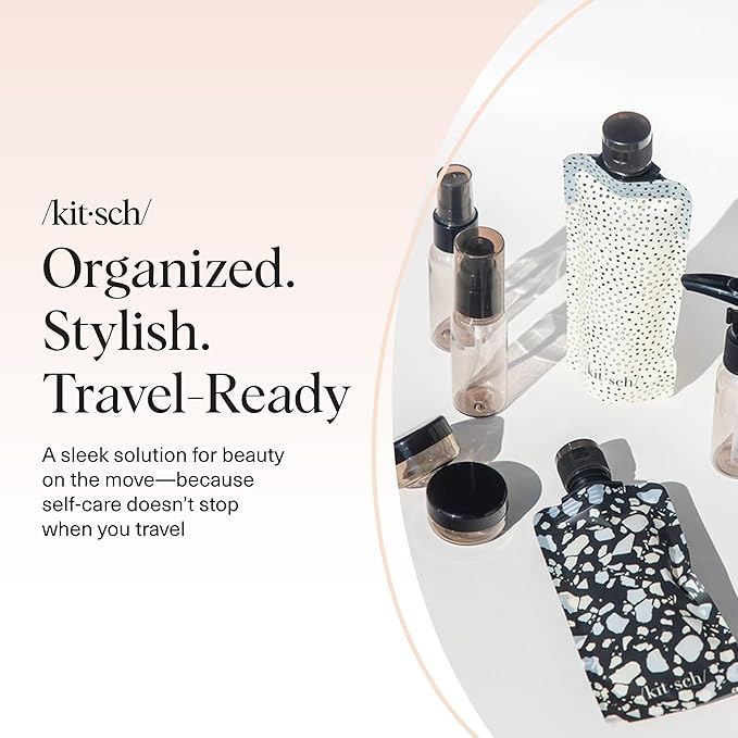 Kitsch 11 PCS Travel Bottles for Toiletries – Travel Essentials Kit for Shampoo, Conditioner, Lotion & More - TSA Approved Travel Bottles, Leak-Proof Refillable Travel Size Containers - Black & Ivory