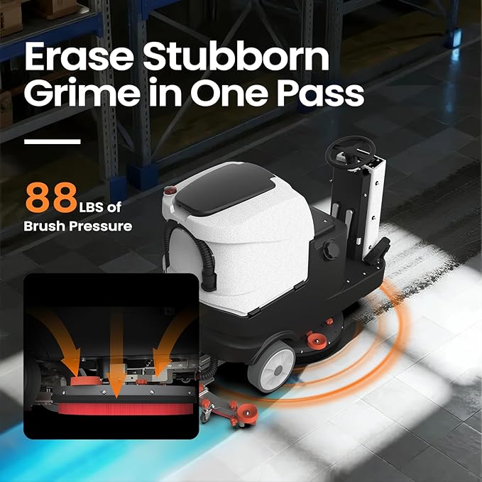 AF2225 Micro Ride-on Commercial Floor Scrubber, 25-Gal, 22" Brush, Up to 55000 ft²/h, Lithium Battery, Fast Charge, Industrial Riding Floor Cleaning Scrubber for Warehouse, Hospital, Garage