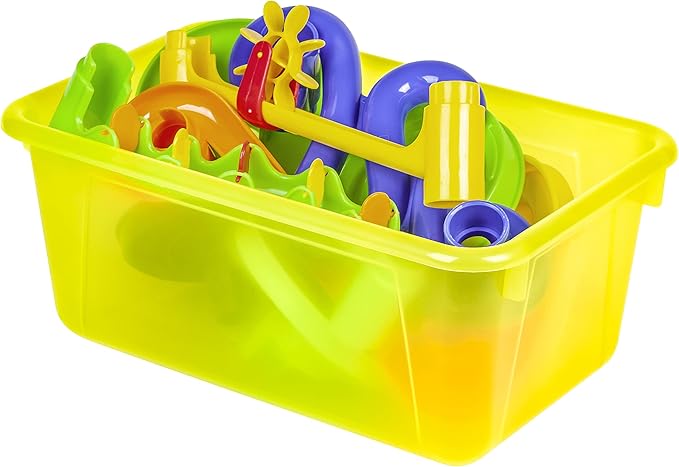 Storex Small Cubby Bins – Plastic Storage Containers for Classroom with Non-Snap Lid, 12.2 x 7.8 x 5.1 inches, Tint Yellow, 5-Pack (62482U05C)