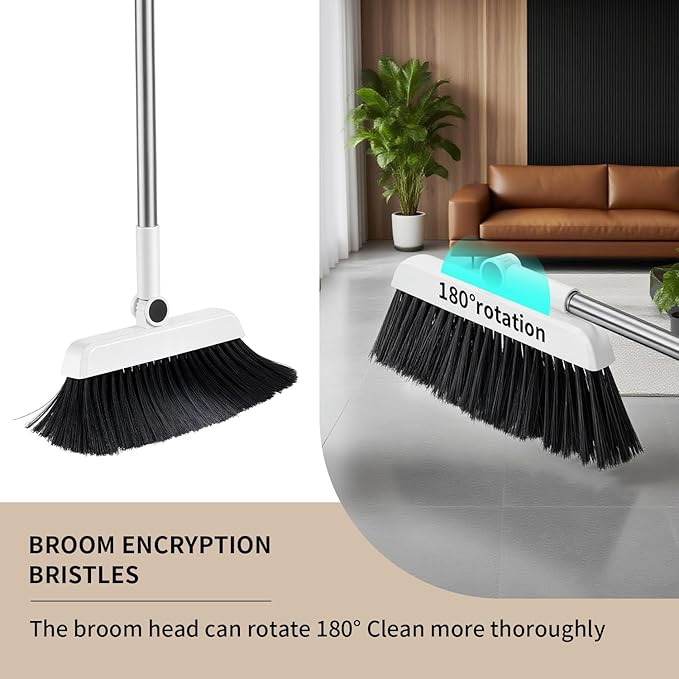 Upgrade 3-in-1 Standing Broom and Dustpan Cleaning Set, Long Handle Soft Bristle, Upright Design Cleaning Set for Home, Office, Indoor&Outdoor Sweeping
