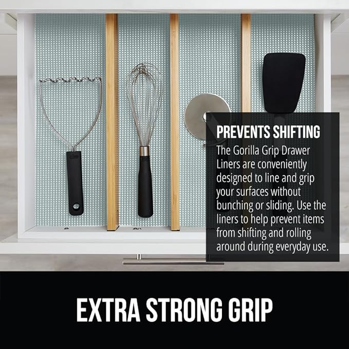 GORILLA GRIP powerGRIP Drawer Shelf and Cabinet Liner, Thick Strong Hold, Non-Adhesive Liners Protect Kitchen Cabinets and Cupboard, Bathroom Drawers, Easy Install, Breathable Mat, 17.5" x10' Spa Blue