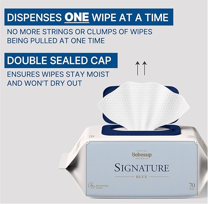 BEBESUP- Korea’s #1 Signature Baby Wipes - Hypoallergenic Water-based Unscented Alcohol-Free Ultra-Thick Super Seed Extracts Organic Plant-Based for sensitive skin Flip-Top (1 Pack)
