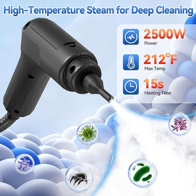 Handheld Steam Cleaner,2500W High-Pressure Steamer for Cleaning, 15s Fast Heat-Up&1.4L Large Tank,3-Level Adjustable Handle with 14 Accessories,Portable Steam Cleaner for Home,Car,Furniture,Bathroom