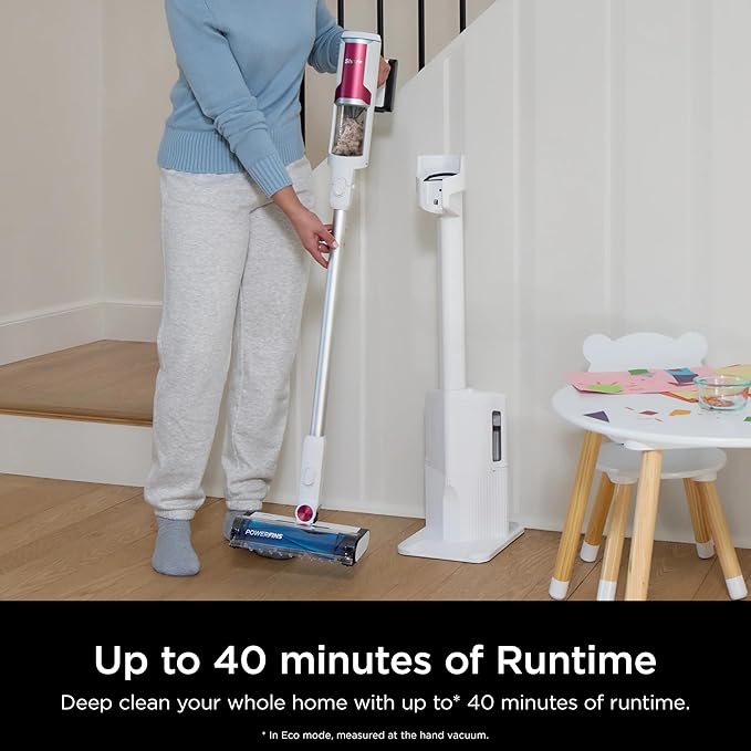 SHARK Clean & Empty Cordless Stick Vacuum Cleaner, Auto-Empty System, Self Cleaning Brushroll, HEPA Filter, Powerful Suction, Compact Lightweight, Perfect for Pet Hair (Renewed) (White + Bold Magenta)