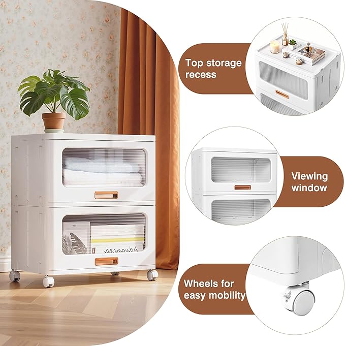VECELO Stackable Storage Drawers Cabinet with Wheels, Storage Bins Pull Out, Waterproof Drawer Closet Organizer, Multi-Tier Stackable Design for Bedroom/Livingroom/Bathroom, Large, 1-Tier