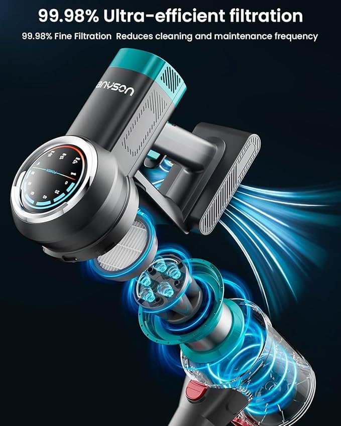 Cordless Vacuum Cleaner, 580W 50KPa Stick Vacuum, Up to 65 Minutes, Self-Standing Cordless Vacuum with OLED Display and Anti-Tangle Brush Roll for Home, Carpets, Hard Floors and Pet Hair