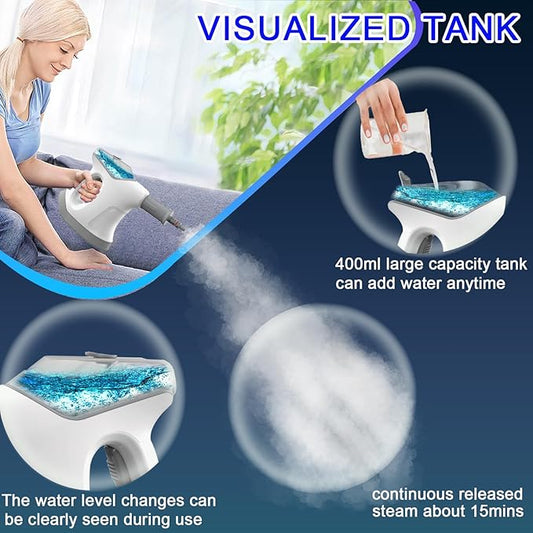 Handheld Steam Cleaner for Home, 10S Immediate Heat Hand Held Steam Cleaner, with Visualized Large Water Tank & 9 PCS Accessories & Safety Lock, for Kitchen,Couch,Floor,Window,Car (WHITE+GREY)