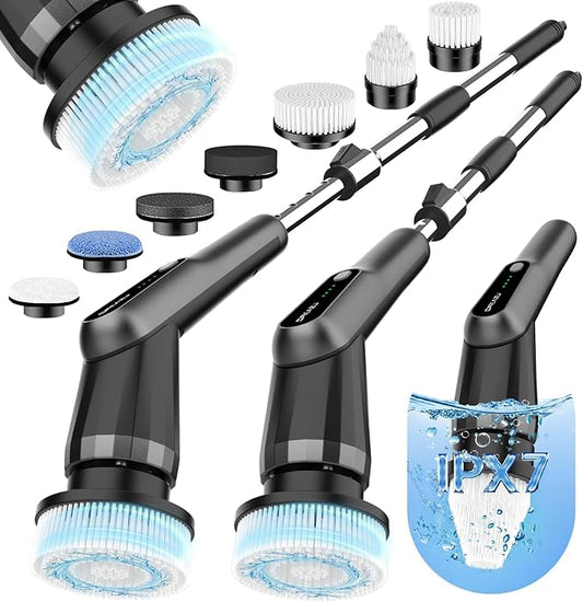 G2 Electric Spin Scrubber - IPX7 Waterproof 10-in-1 Shower Cleaner Brush, Retractable Handle & 2-Speed for Bathroom, Bathtub, Kitchen, Tile Floors