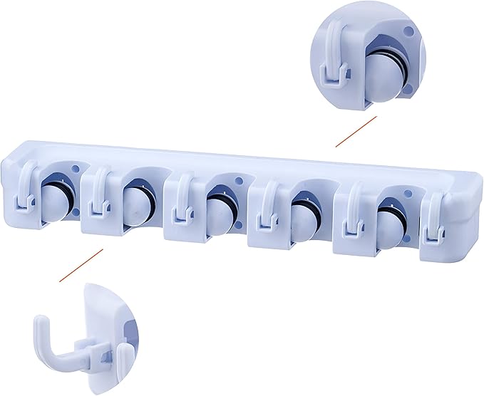 Superior 5 Slot Mop and Broom Organizer (White)