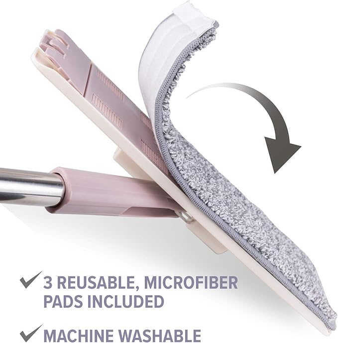Micro Flat Mop & Bucket System, Hands-Free Wringing Floor Cleaning, 3 Washable & Reusable Microfiber Pads, Wet or Dry Usage on Wood, Marble, Tile, Laminate, Ceramic and Vinyl Floors