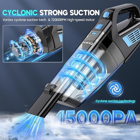Handheld Vacuum Cordless, 15000PA Strong Suction Hand Held Car Vacuum Cleaner Portable with Multi-Nozzles & Washable Filter, Lightweight Dust Busters Rechargeable for Home, Car, Office, Pets