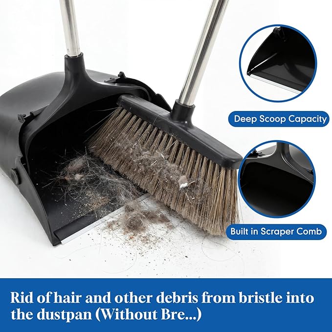 Maxcheck 2 Pcs 37 Inch Lobby Dust Pan Bulk Upright Lobby Dust Pan Plastic Commercial Dustpan with Long Handle Upright Standing Dustpan Heavy Duty for Office Home Indoor Outdoor Use (Black)