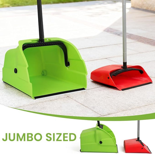 (3PK) Jumbo Commercial Broom and Dustpan Set with Large Standing Scoop Dustpan and Heavy Duty Broom, Long Handle, for Indoor/Outdoor Floor Cleaning, Janitor Supplies