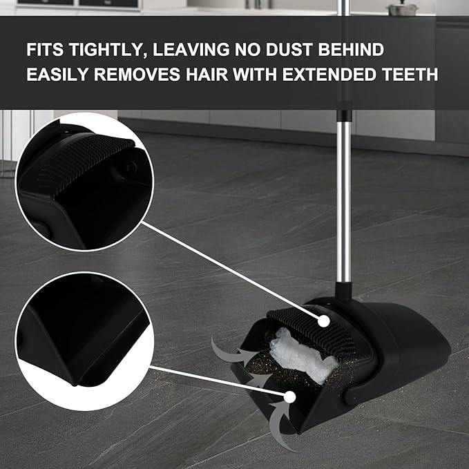 Broom and Dustpan Set, Household Broom with Dustpan Combo Set, 51" Long Handle, Dust Pan Set for Kitchen Office Lobby Floor