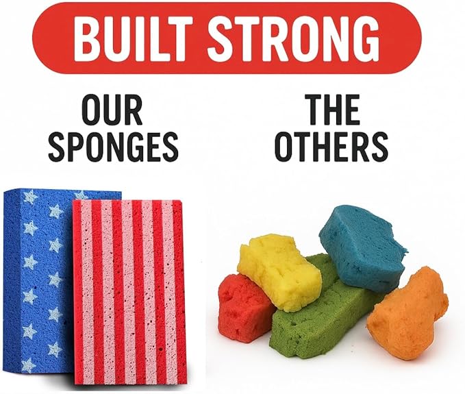 Multi-Purpose Sponges for Cleaning - USA Sponge 10 Pack, Large Sponges for Car Washing, Tile & Grout, Bulk Pack Sponge