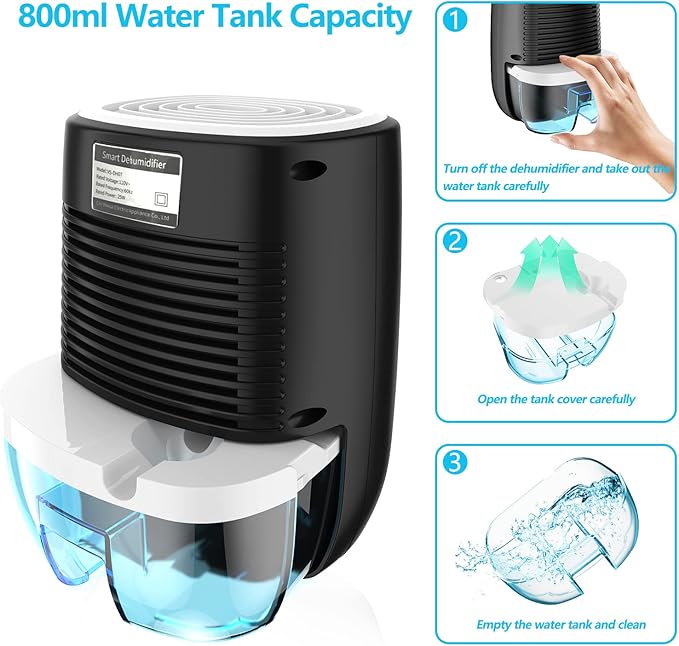 Dehumidifiers for Home 27oz(800ml) Small Auto Shut off Dehumidifiers with Drain Hose,Portable Ultra Quiet Mini Dehumidifier Effective for Bathroom, Basement, Garage, RV, Gun Safe, Closet