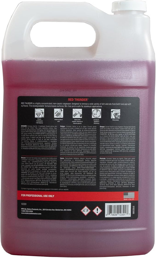 Malco Red Thunder - Automotive Cleaner and Degreaser - Breaks Down Grease & Grime on Engines, Wheels and Tires/Biodegradable, Heavy Duty and Multi-Purpose / 1 Gallon (102301)
