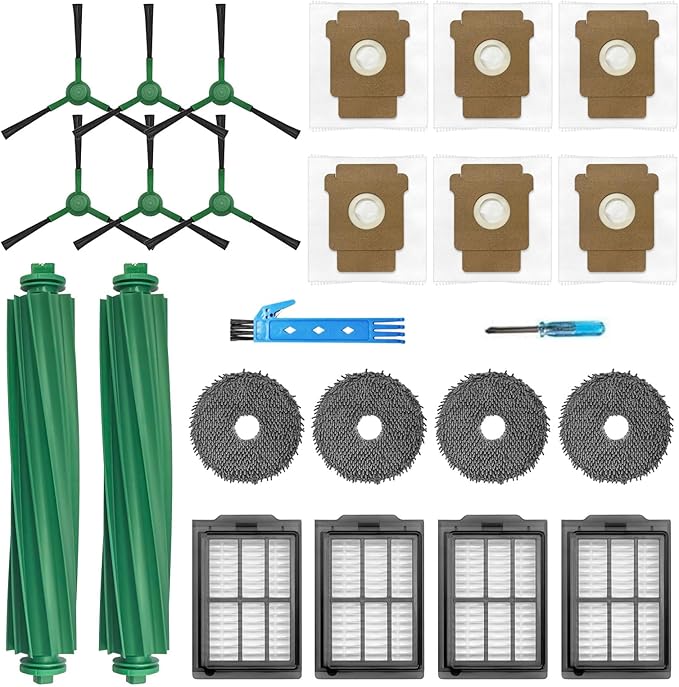 Replacement Parts for iRobot Roomba Plus 405 Combo & 505 Combo Robot Vacuum Cleaner Accessories Kit 22 Packs 2 Main Brushes, 4 Filters, 6 Side Brushes, 4 Mop Cloths, 6 Bags