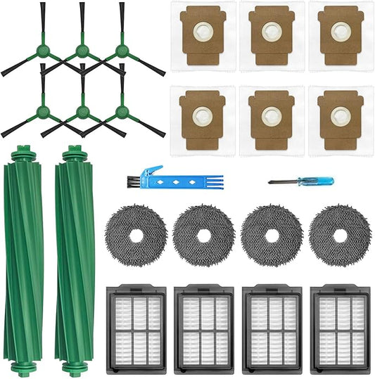 Replacement Parts for iRobot Roomba Plus 405 Combo & 505 Combo Robot Vacuum Cleaner Accessories Kit 22 Packs 2 Main Brushes, 4 Filters, 6 Side Brushes, 4 Mop Cloths, 6 Bags