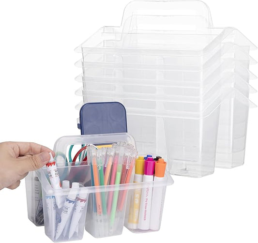Plastic Caddy With Handle,Protable Classroom Craft Caddy, 6-pack Storage Caddy For Pencil,Pen,Craft Tools (Clear)