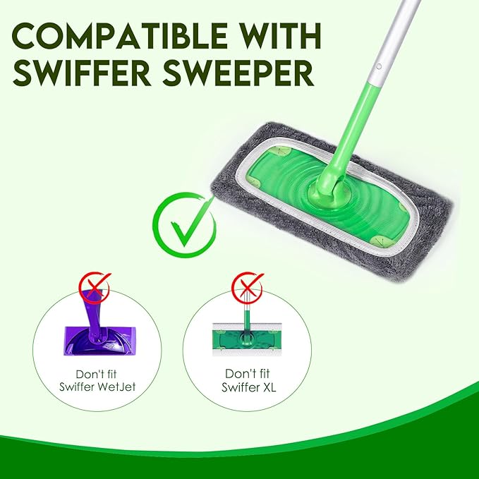 Reusable Mop Pads Compatible with Swiffer - Dry Sweeping Cloths & Wet Mopping Cloths for Household Cleaning - Washable Microfiber Wet Pads for Mopping Floors - 4 Pack (Mop is not Included)