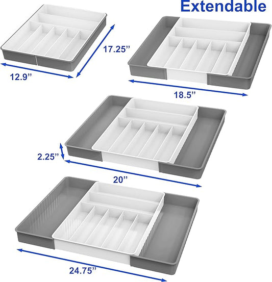 Simple Houseware Expandable Kitchen Drawer Flatware Organizer, Gray/White