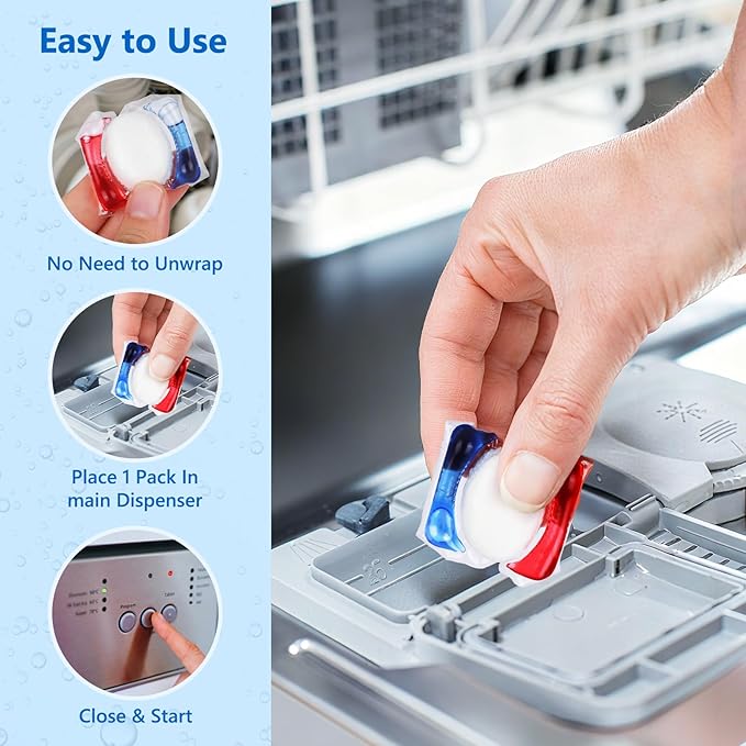200 Count Dishwasher Pods, No Pre-Rinse Dishwasher Detergent Soap On Stain and Grease, Leaving a Virtually Spotless Shine,Dishwasher Detergent for Deep Cleaning