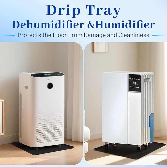 Dehumidifier Drip Mat- 23.6'' x 19.7'' x 0.78'' Silicone Humidifier Drip Mat, With Raised Edge, Non-Slip,Spill-Proof,Dehumidifier Drip Pan,Prevent Water Leakage and Protect Floor & Carpet-Black