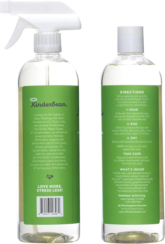 Dog & Cat Urine Stain and Odor Eliminator for Carpet, Upholstery, Hard Floors - 2-Pack 24 oz., Grapefruit Tea Tree Scent, Enzyme Bio-Active Formula with Squeeze and Spray Top
