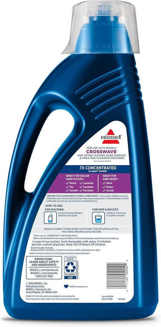 Bissell Multi-Surface Solution, for use in CrossWave and Other Leading Hard Surface and Area Rug Cleaners, 80oz, Dissolves Dirt, Grime, and Tough Sticky Messes